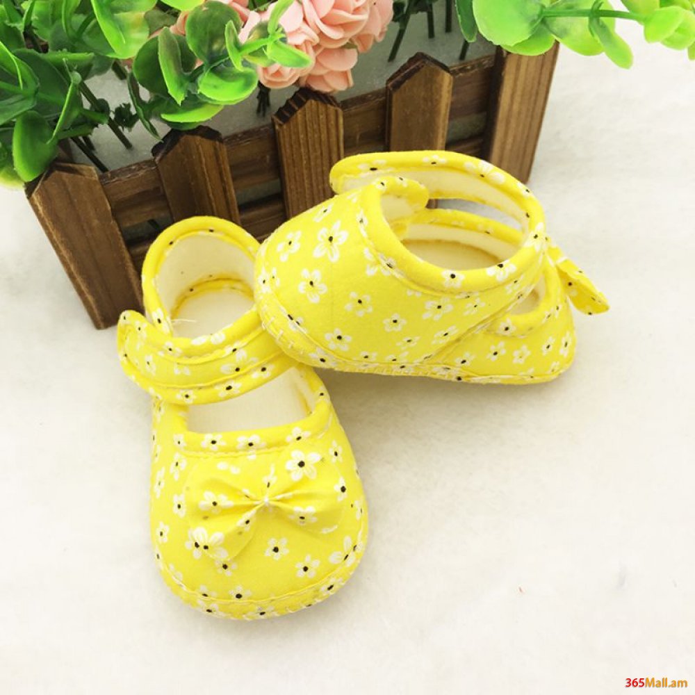 Գարնանային ամառային շնչող բամբակյա դեղին կոշիկ՝  բանտով՝ փոքրիկ գեղեցկուհիների համար
