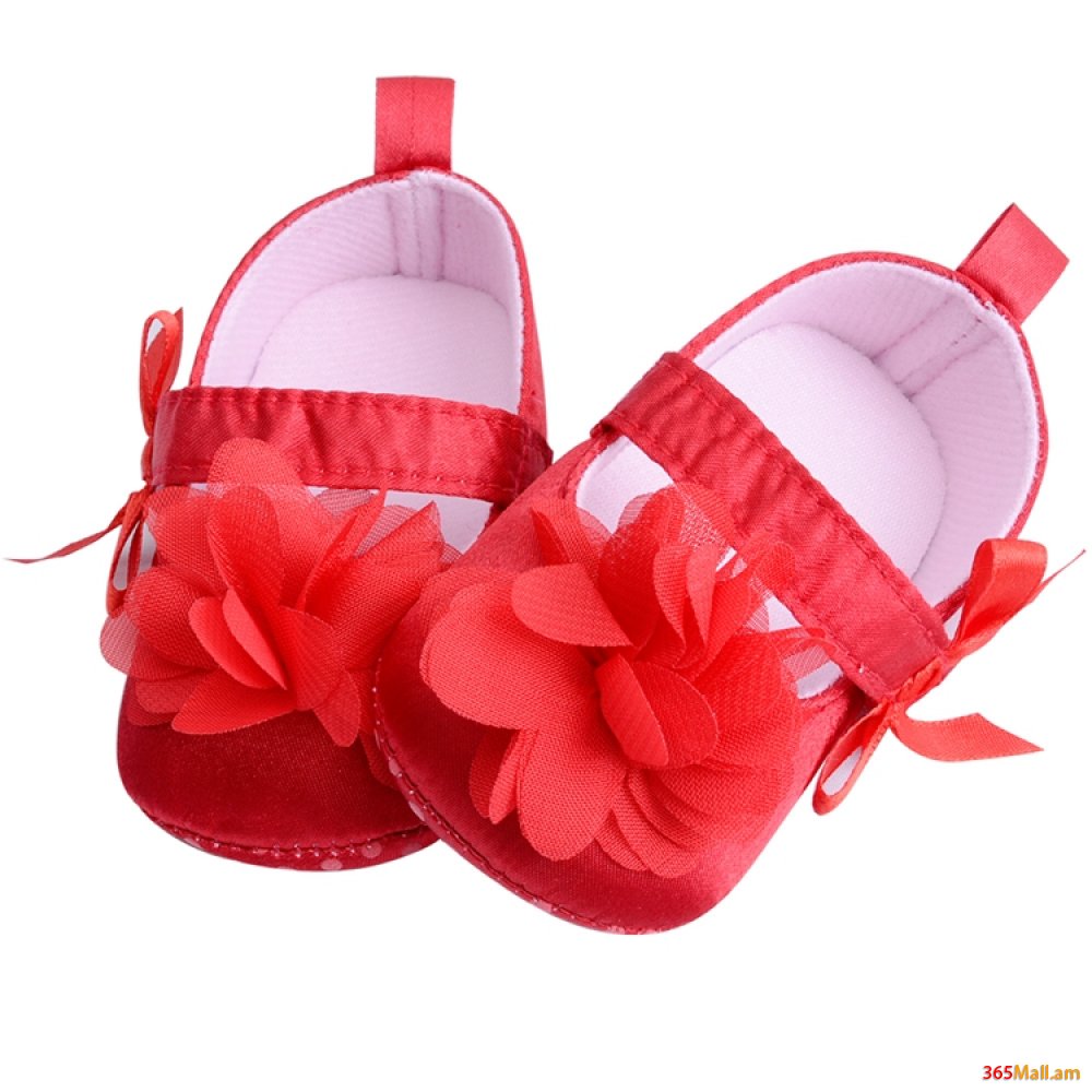 Գարնանային - աշնանային ալ կարմիր մետաքսից պատրաստված գեղեցիկ կոշիկ՝ փոքրիկ արքայադստեր համար