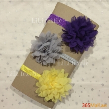 Մանկական աքսեսուարներ՝ գլխակապերի հավաքածու մանուշակագույն, մոխրագույն և դեղին ծաղիկներով