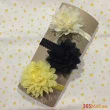 Մանկական աքսեսուարներ՝ գլխակապերի հավաքածու կաթնագույն, սև և դեղին ծաղիկներ