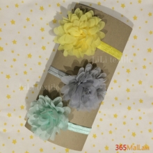 Մանկական աքսեսուարներ՝ գլխակապերի հավաքածու դեղին, մոխրագույն և փիրուզ ծաղիկներով