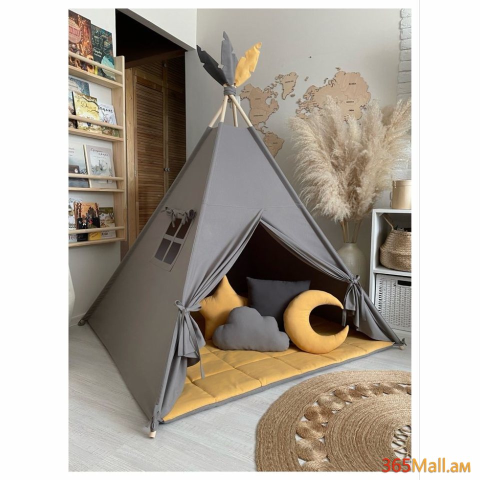 Էկո տնակ վիգվամ՝ մոխրագույն, դեղին