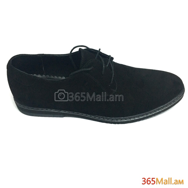 Կողային խոշոր կարով բնական զամշից տղամարդու սև դասական կոշիկ