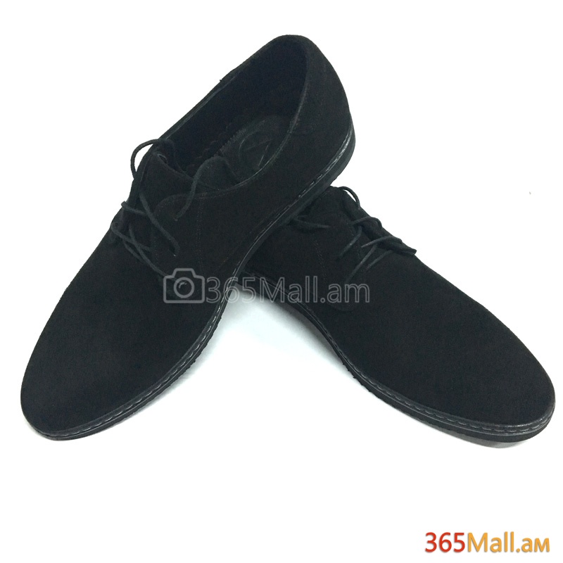 Կողային խոշոր կարով բնական զամշից տղամարդու սև դասական կոշիկ