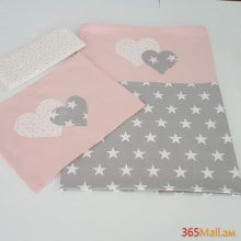 Մանկական անկողնային հավաքածու, օրորոցային հավաքածու, բարձի երես, սավան, ծրար՝ վարդագույն, մոխրագույն