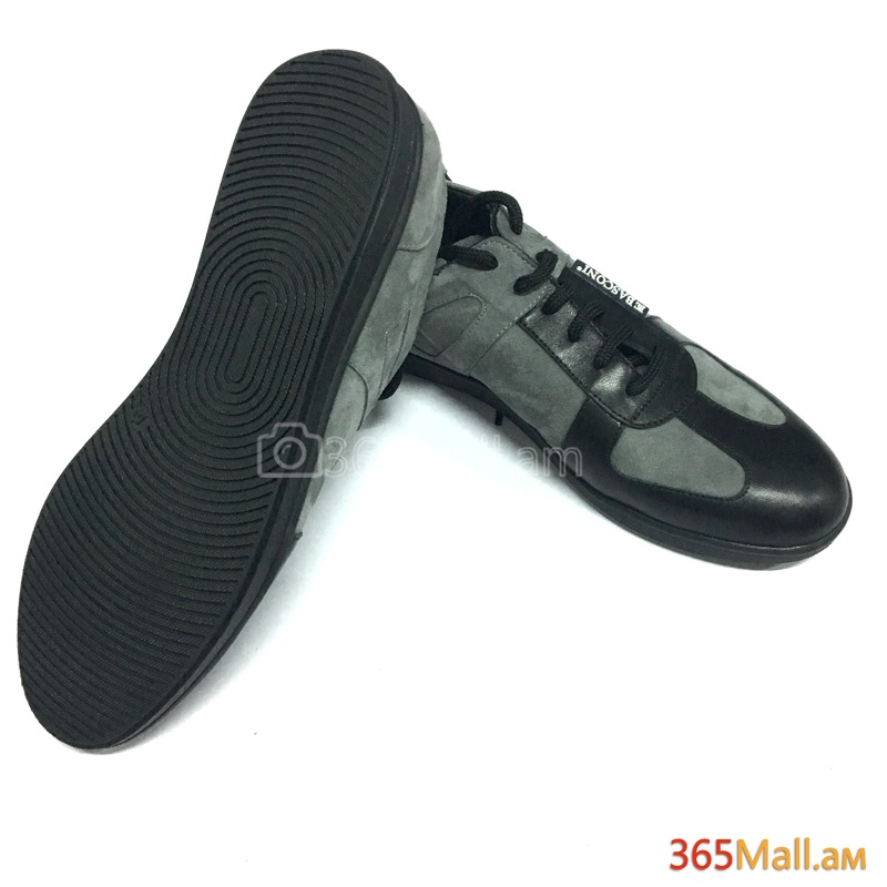 Մոխրագույն բնական զամշից  տղամարդու սպորտային  կոշիկ սև կաշվի համադրությամբ