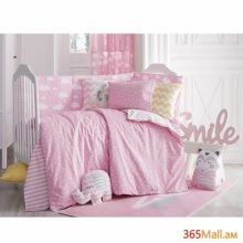 Մանկական, օրորոցային անկողնային հավաքածու՝ անկողին և տափակ բորտեր 4 կողմի համար վարդագույն