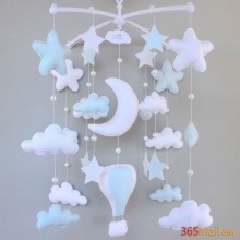 Մանկական օրորոցային մոբիլ,երկնագույն,սպիտակ,լուսին,աստղ,ամպ,օդապարիկ