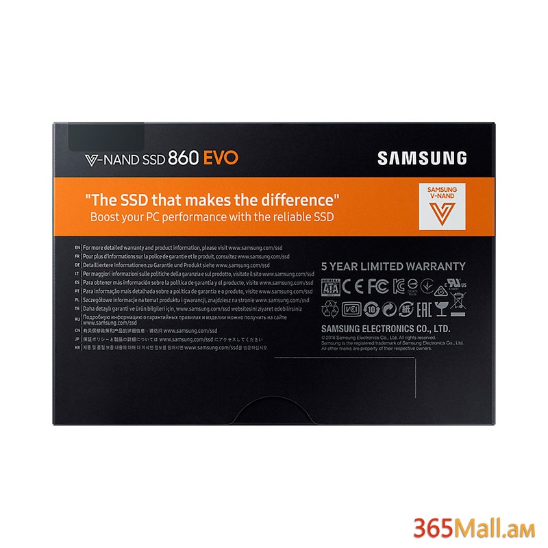 SSD կուտակիչ - 250Gb SSD SAMSUNG 860 EVO 2.5 BOX MZ-76E250, V-NAND, Sata 6GB/s, 550MB/s Read, 520MB/s write