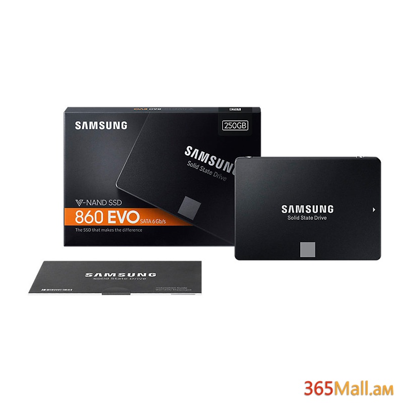 SSD կուտակիչ - 250Gb SSD SAMSUNG 860 EVO 2.5 BOX MZ-76E250, V-NAND, Sata 6GB/s, 550MB/s Read, 520MB/s write
