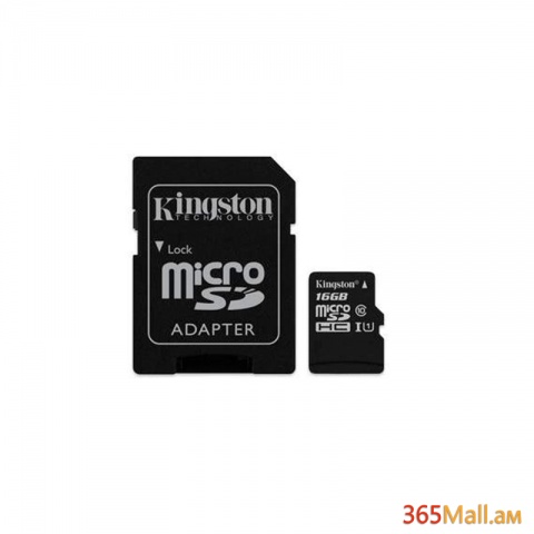 Հիշողության քարտ , MicroSD 16GB,Kingston with Adapter/SDC10G2/Class10/up to 45MB/s