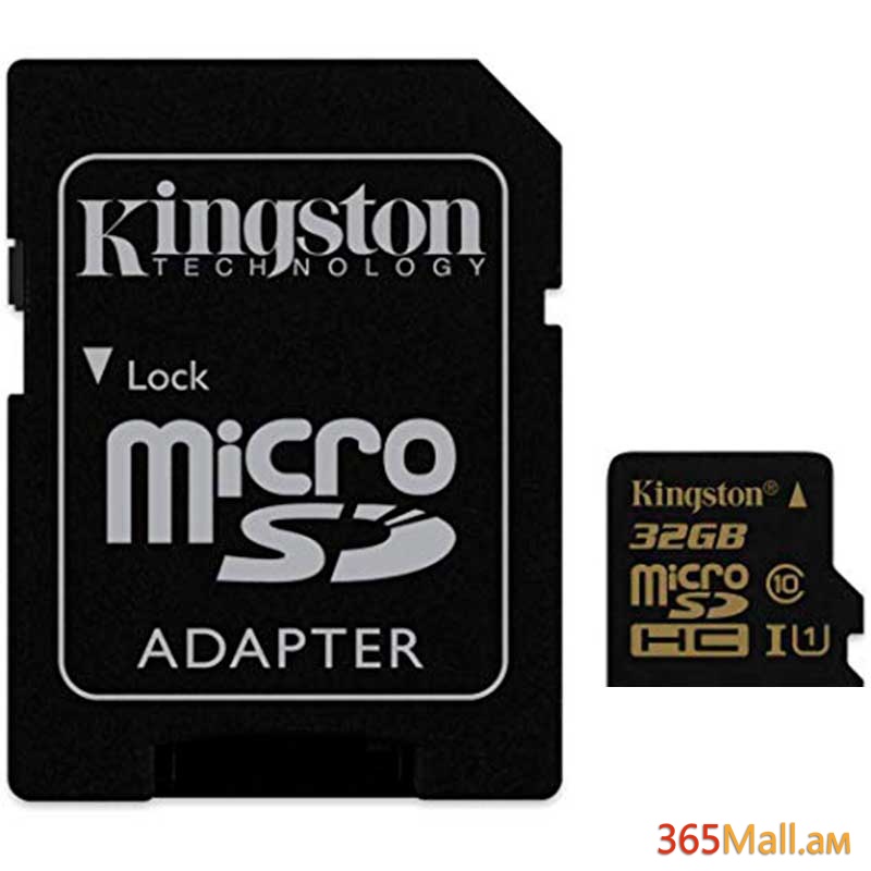 Հիշողության քարտ ,  MicroSD 32GB,Kingston HC I with Adapter/Class10/SDCA10/Write:45MB/s/Read:90MB/s