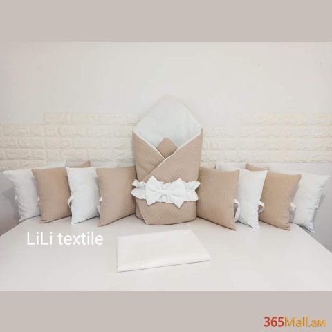 Գործվացքային անկողնային հավաքածու( բարձեր + դուրսգրման ծրար + սավան)