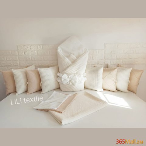 Գործվացքային անկողնային հավաքածու( բարձեր + դուրսգրման ծրար + սավան)