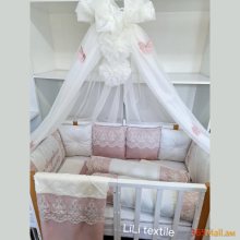 Օրորոցի քող + ձող սպիտակ վարդագույն թիթեռներով